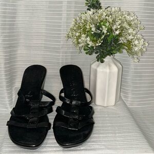 Italian Shoemakers Black Strappy Leather Suede Wedges Size 8.5